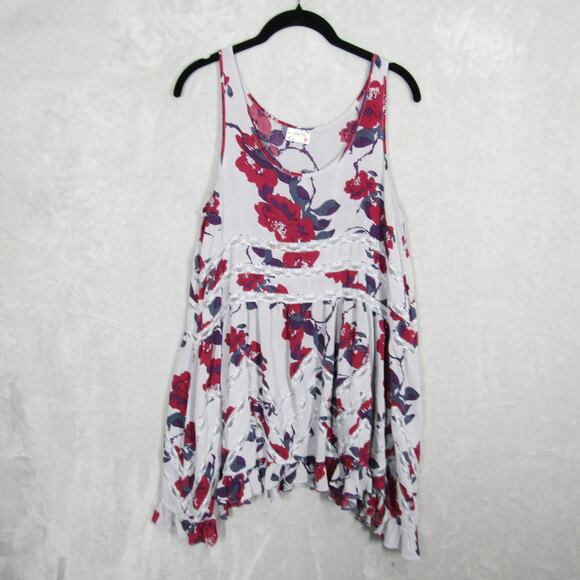 Free People Intimately Dress Womens Medium Trapeze Gray Floral Sleeveless Boho - Picture 1 of 11